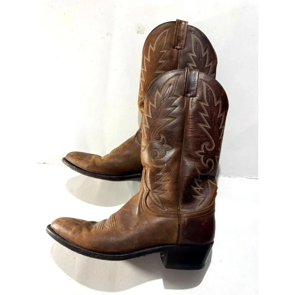 Dan post genuine leather western boots country brown rodeo cowboy men 11.5